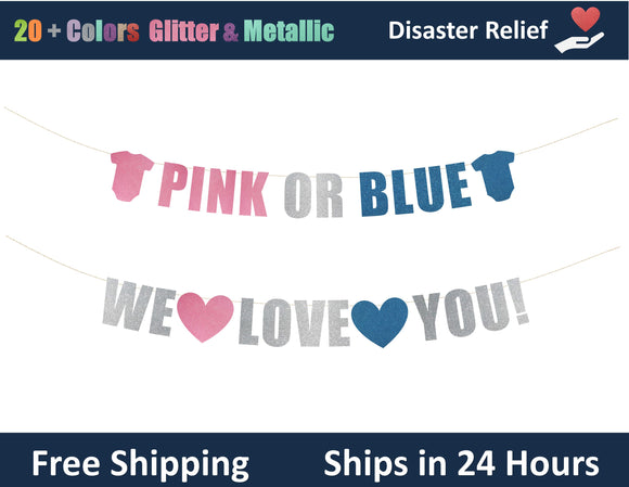 Pink or Blue We Love You | Hanging Letter Banner